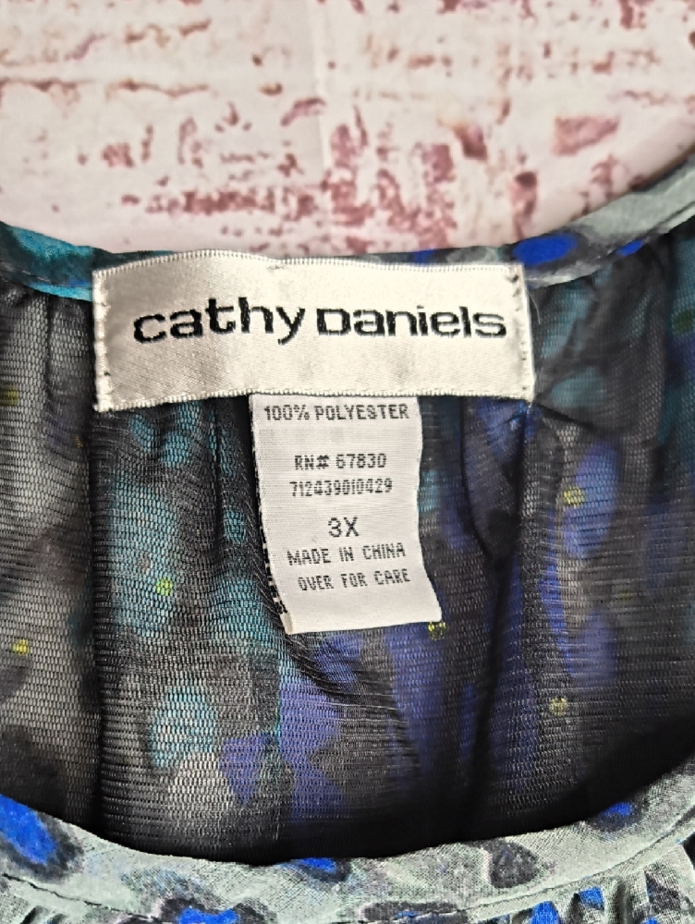 Teal Animal-Print Peasant Top Cathy Daniels Womens 3X NWT - Picture 5 of 5